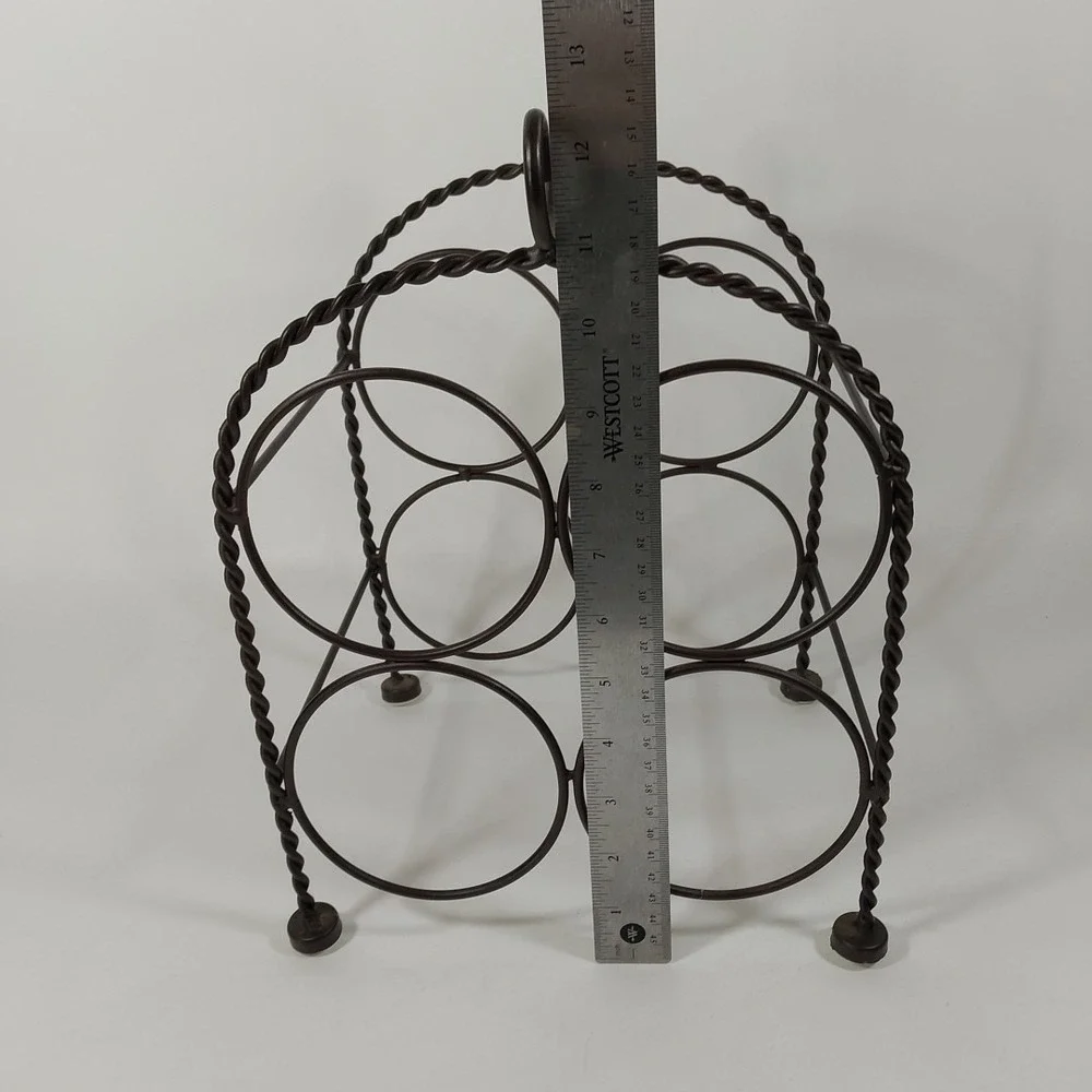 Wine Rack Wrought Iron with Scroll Design Holds 4‎ Bottles. Good Condition.